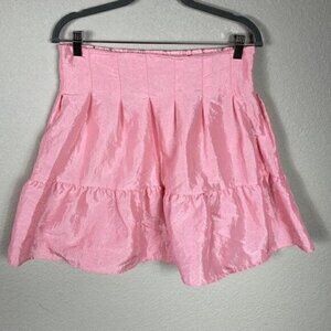 New Topshop Taffeta Lantern Mini Skirt Flared Pleated Barbiecore Pink Sz 8